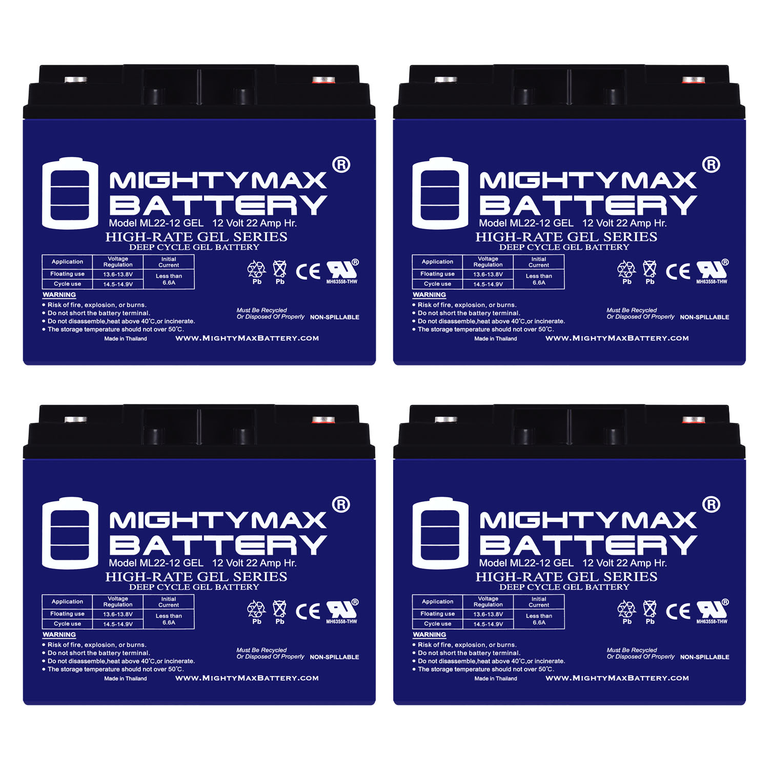 12V 22AH GEL Battery Replacement for Tsunami - 4 Pack