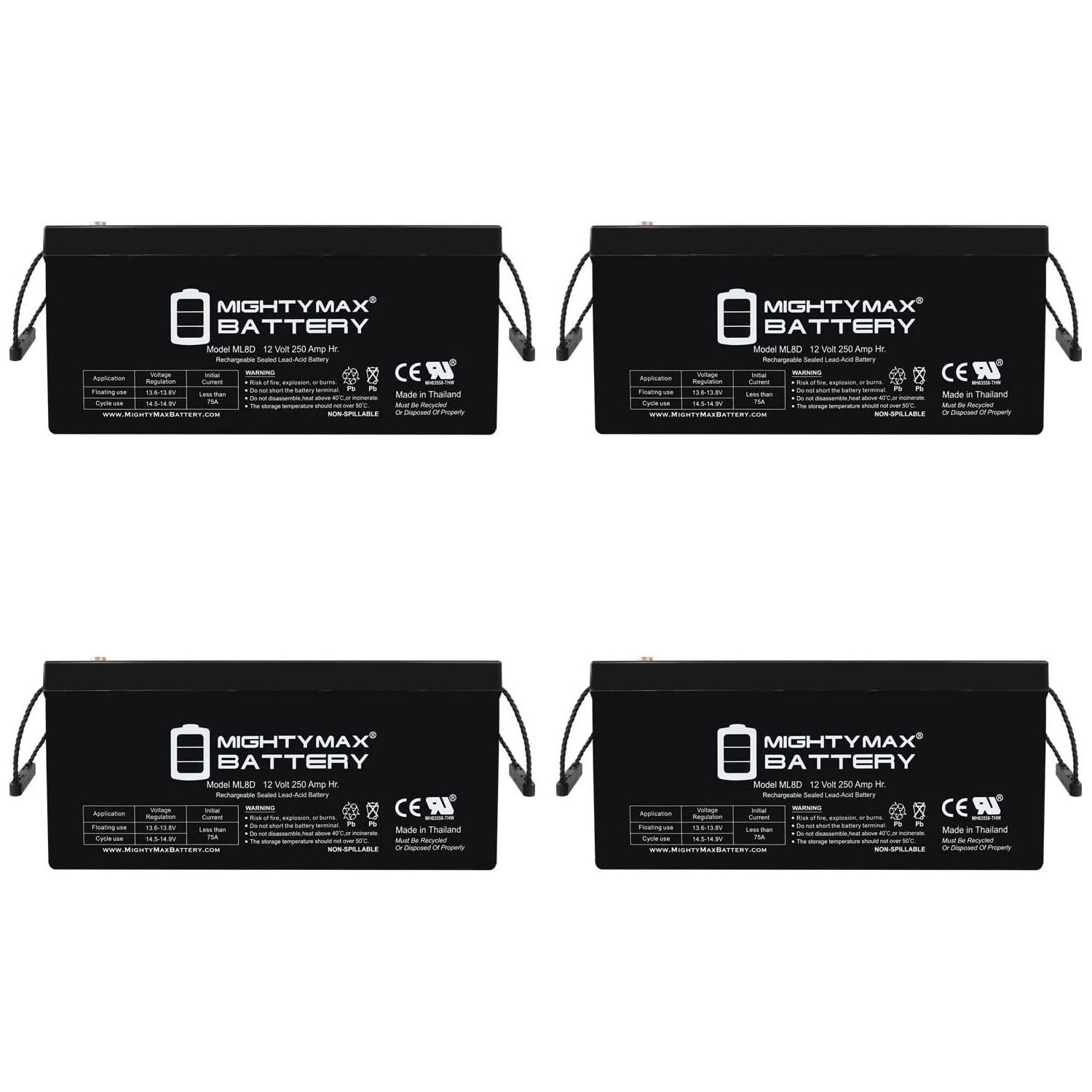 12V 250Ah SLA Battery Replacement for Fullriver DC260-12 - 4 Pack