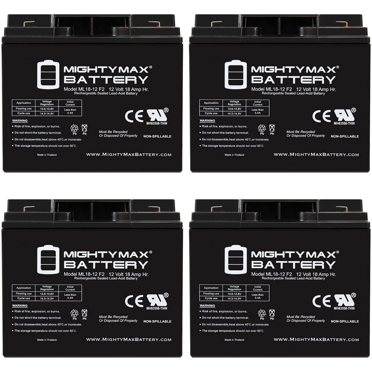 12V 18AH F2 Replacement Battery for Protection One BT1003N - 4 Pack