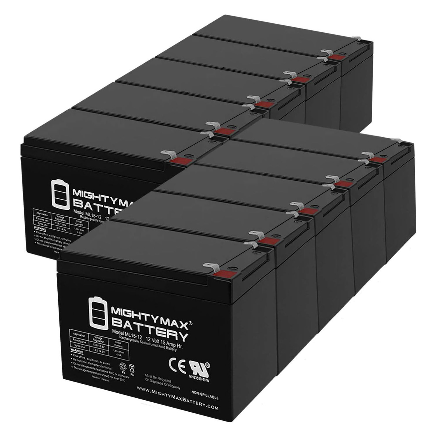 12V 15AH F2 Replacement Battery for Solar Applications - 10 Pack