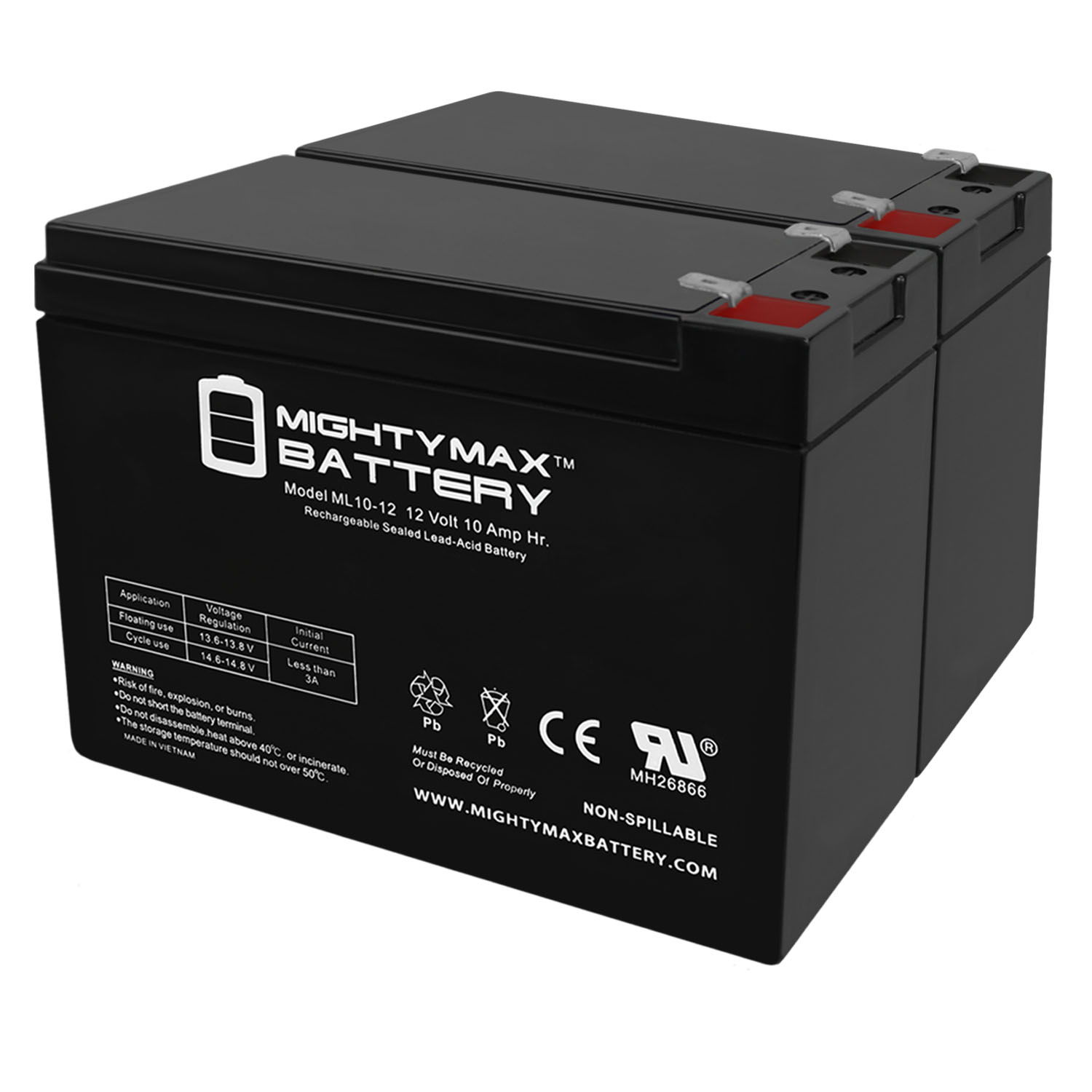 12V 10AH SLA Replacement Battery for AB12100-S - 2 Pack