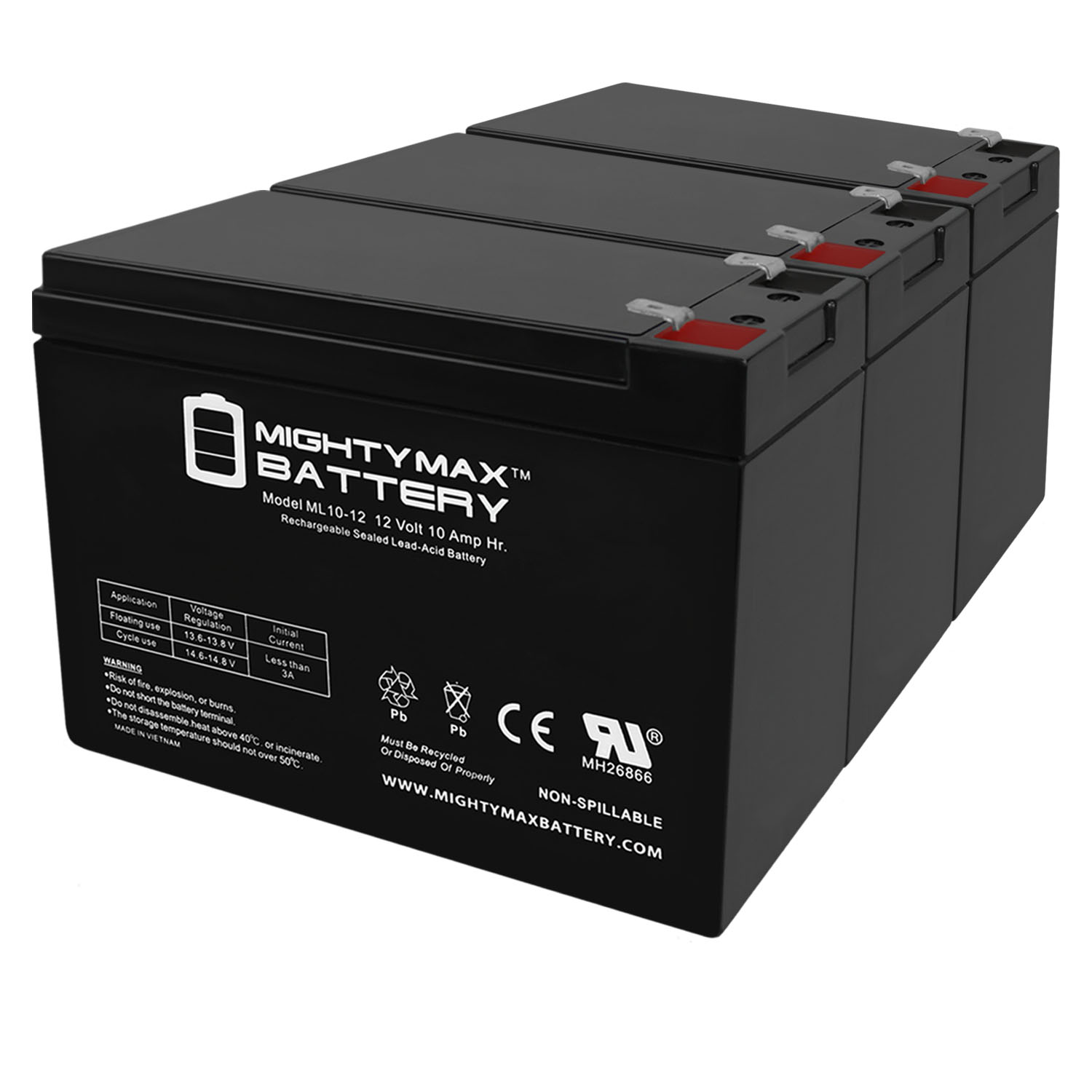 12V 10AH SLA Replacement Battery for ExpertPower EXP1210 - 3 Pack
