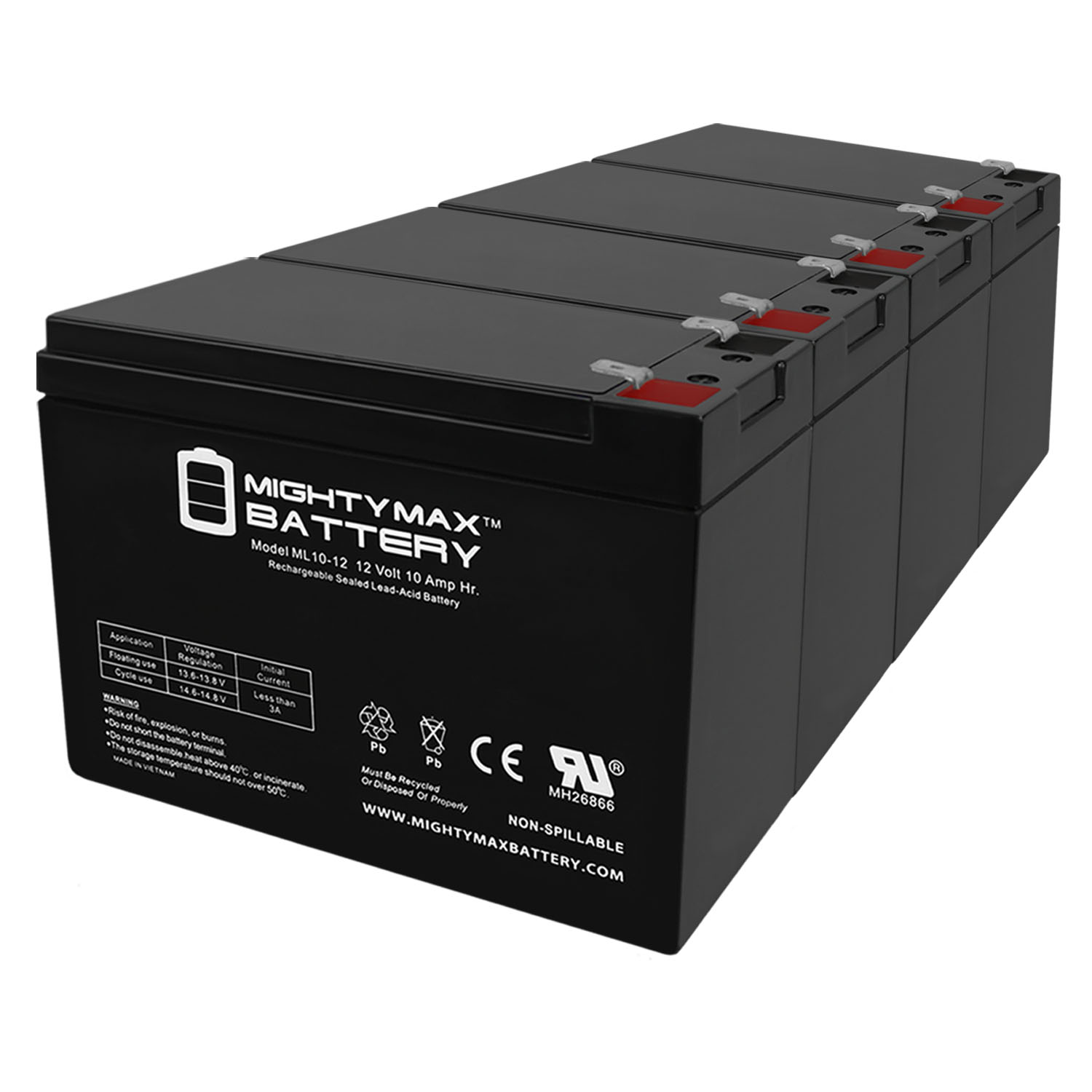 12V 10AH SLA Replacement Battery for AB12100-S - 4 Pack