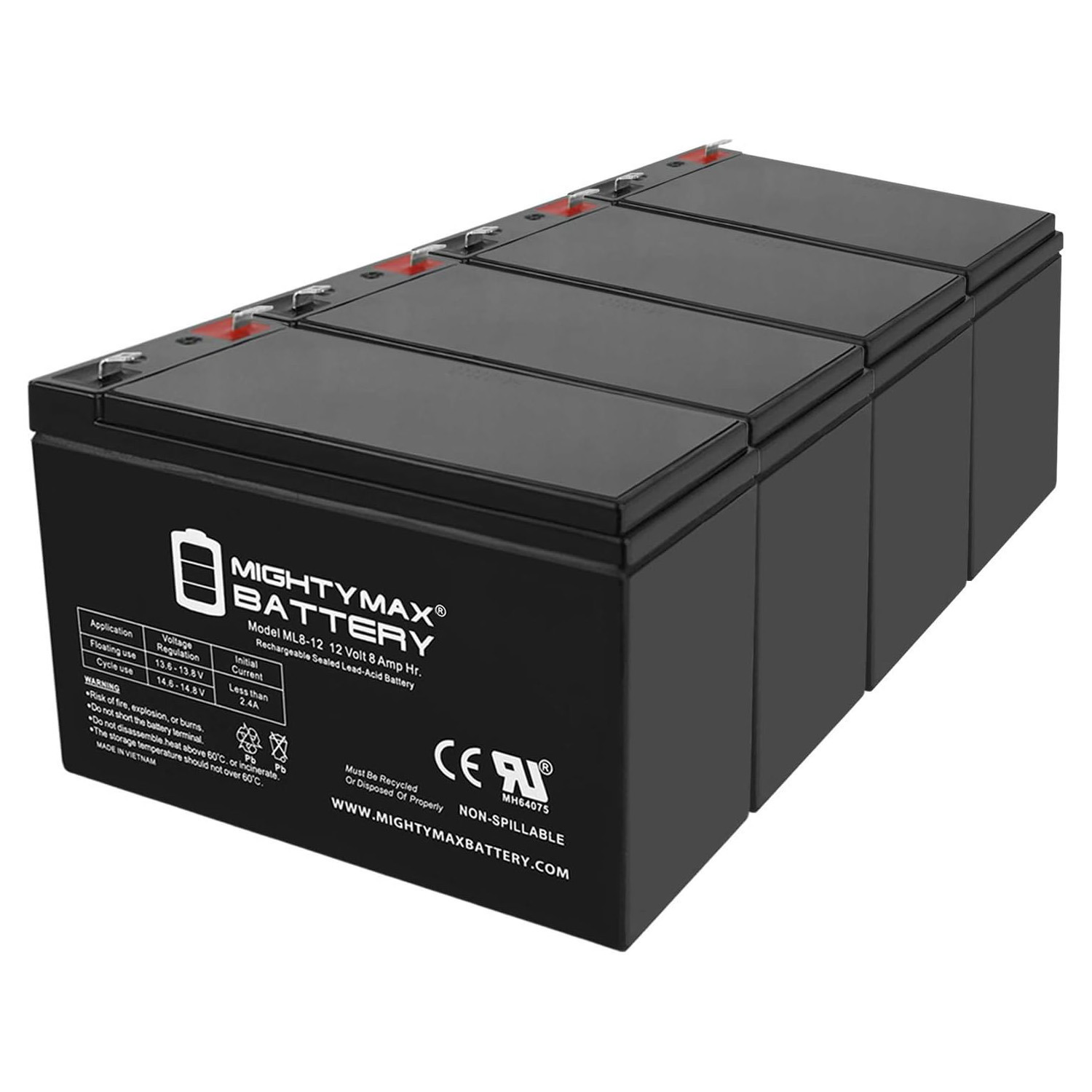 12V 8Ah SLA Replacement Battery for Goldtop GT12080-HG - 4 Pack