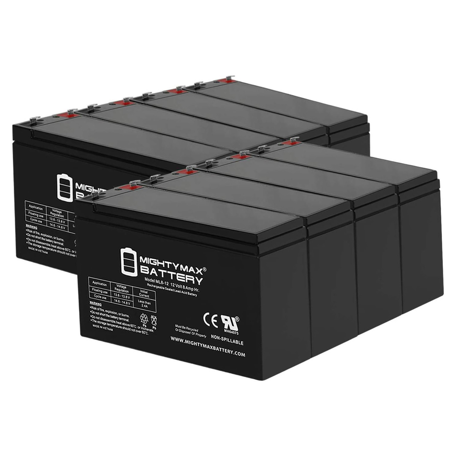 12V 8Ah SLA Replacement Battery for Goldtop GT12080-HG - 8 Pack