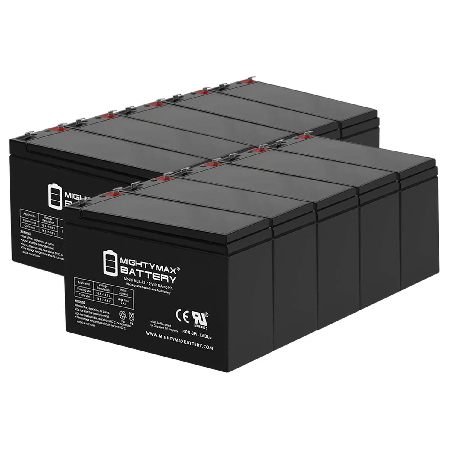12V 8Ah SLA Replacement Battery for APC RBC27 - 10 Pack