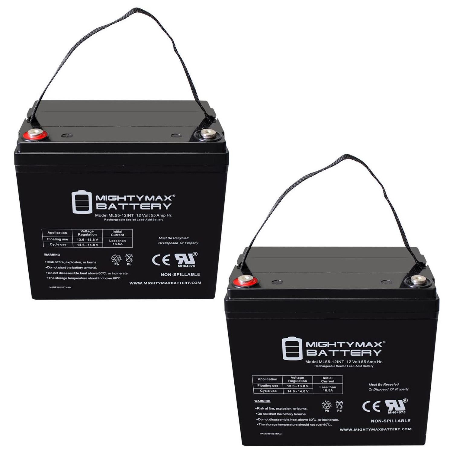 12V 55AH INT Replacement Battery for Power-Sonic 1205509102 - 2 Pack
