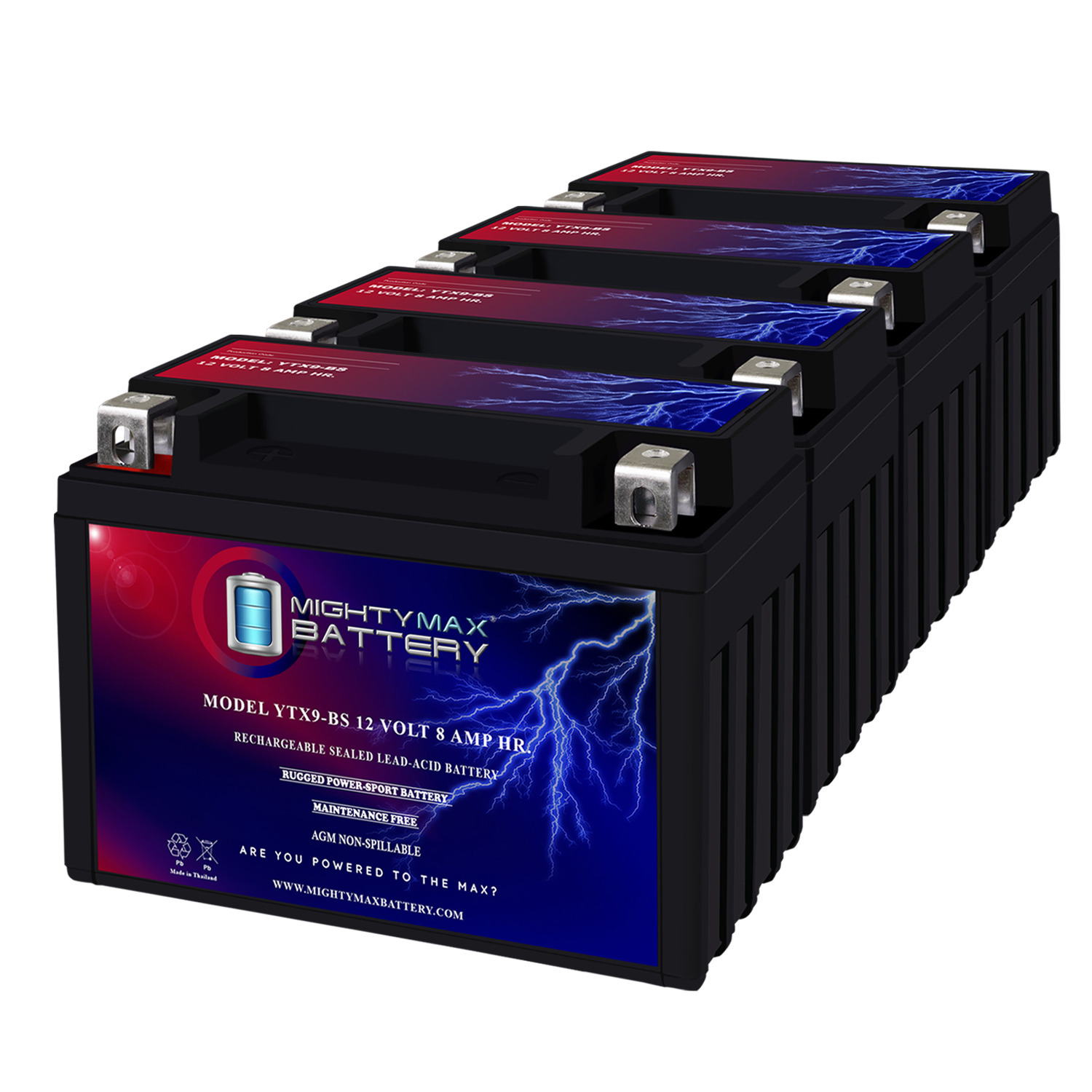 YTX9-BS SLA Replacement Battery for Caltric YTX9-BS - 4 Pack