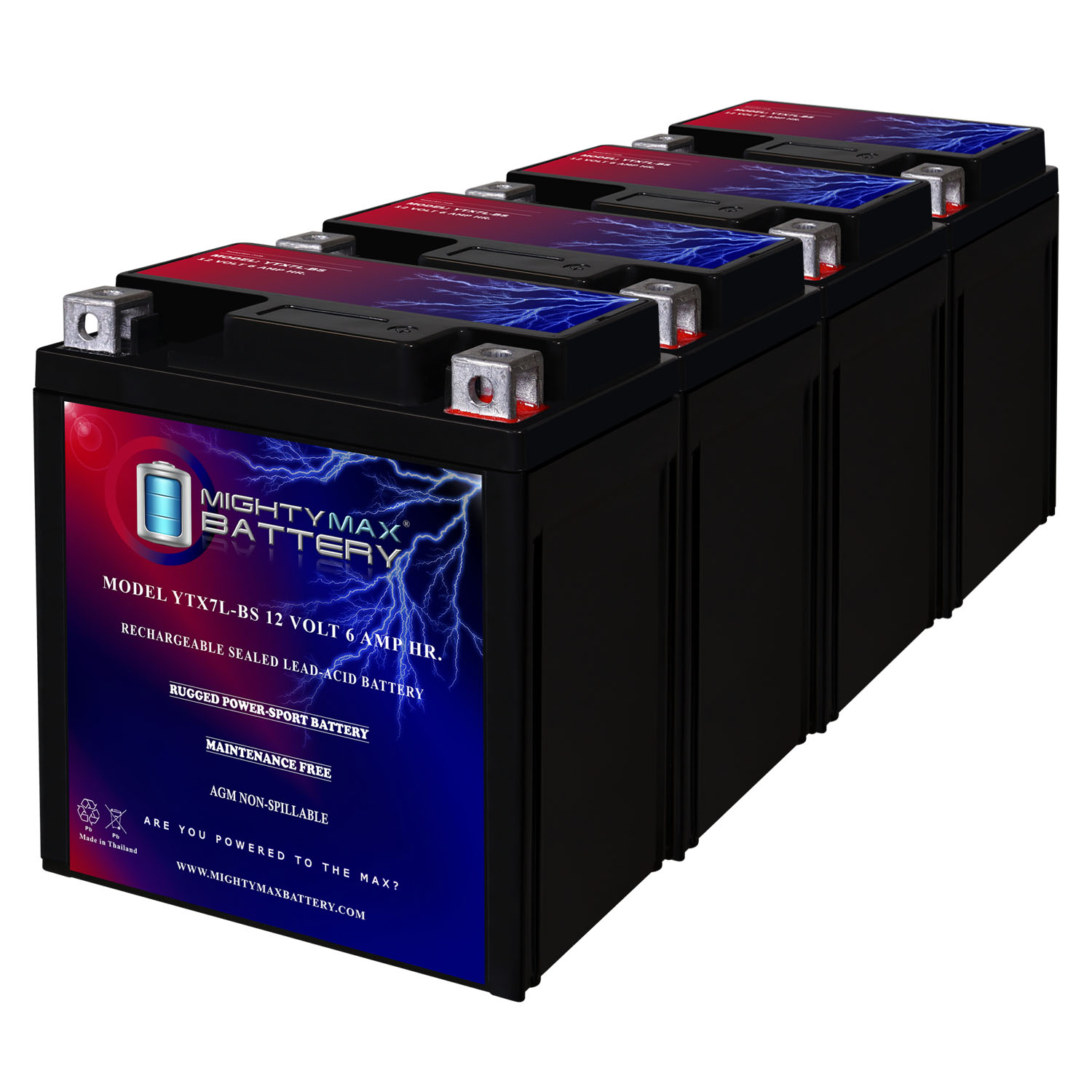 YTX7L-BS 12V 6Ah Replacement Battery for Tytaneum YTX7L-BS-FA - 4Pack
