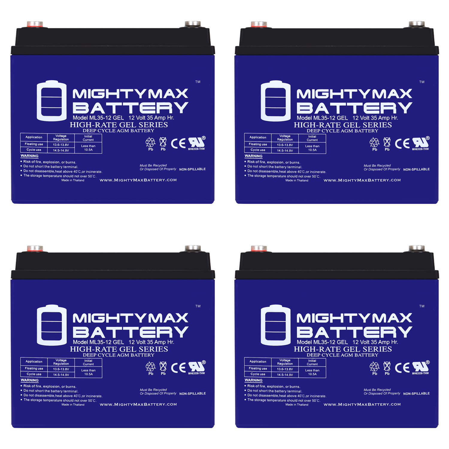 12V 35AH GEL Replacement Battery for EJ Magnum - 4 Pack