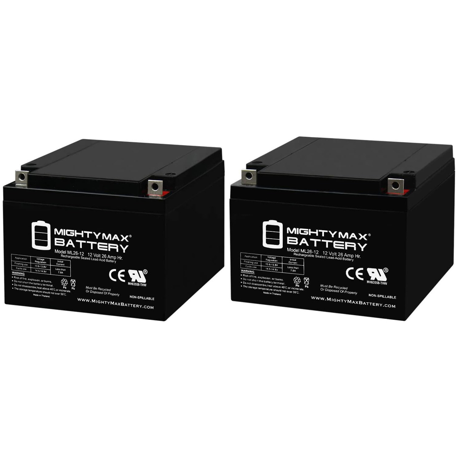  ML26-12 12V 26AH Replacement Battery for Yuasa NP24-12FR - 2 Pack