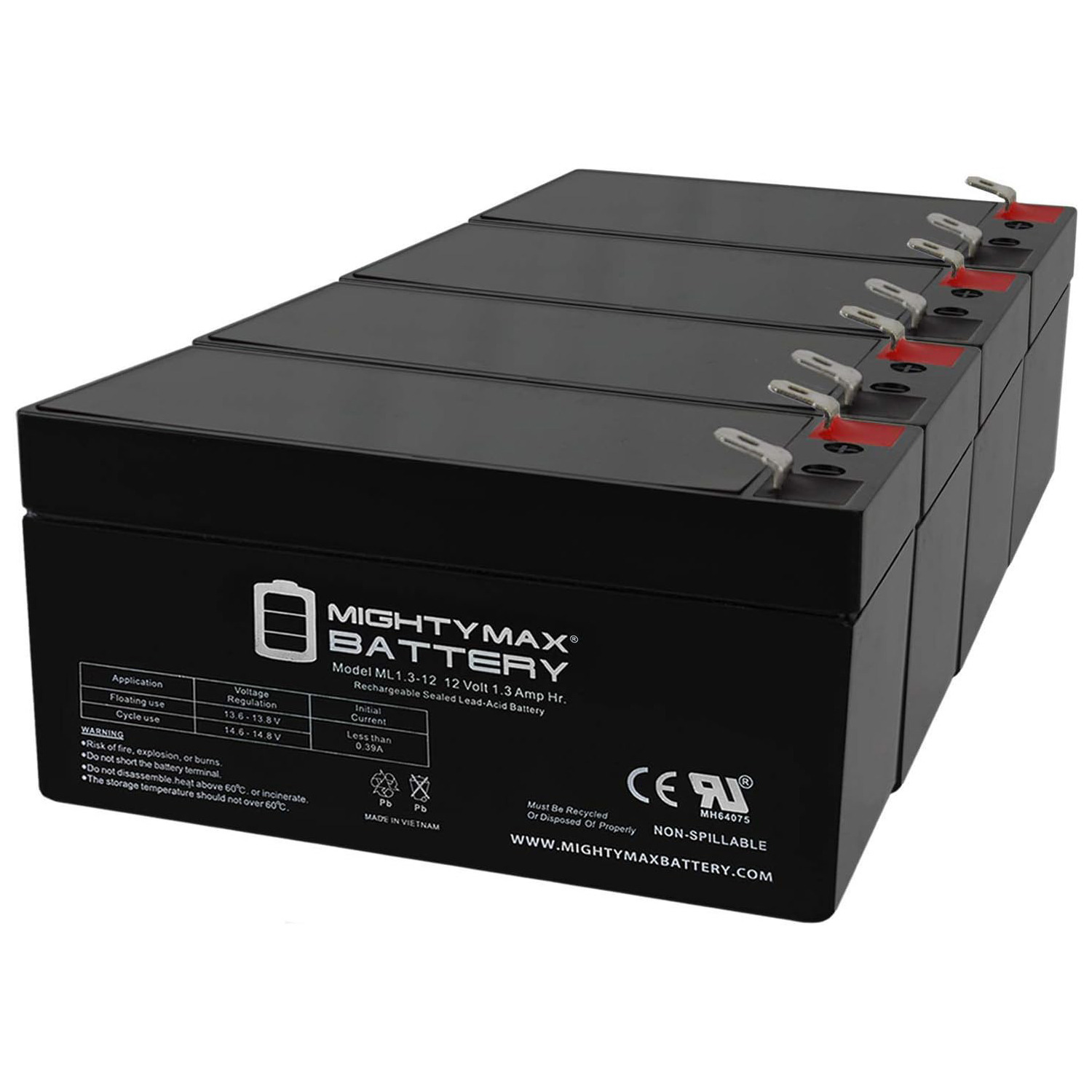 12V 1.3Ah Replacement Battery for Batterymart SLA-12V1-3 - 4 Pack
