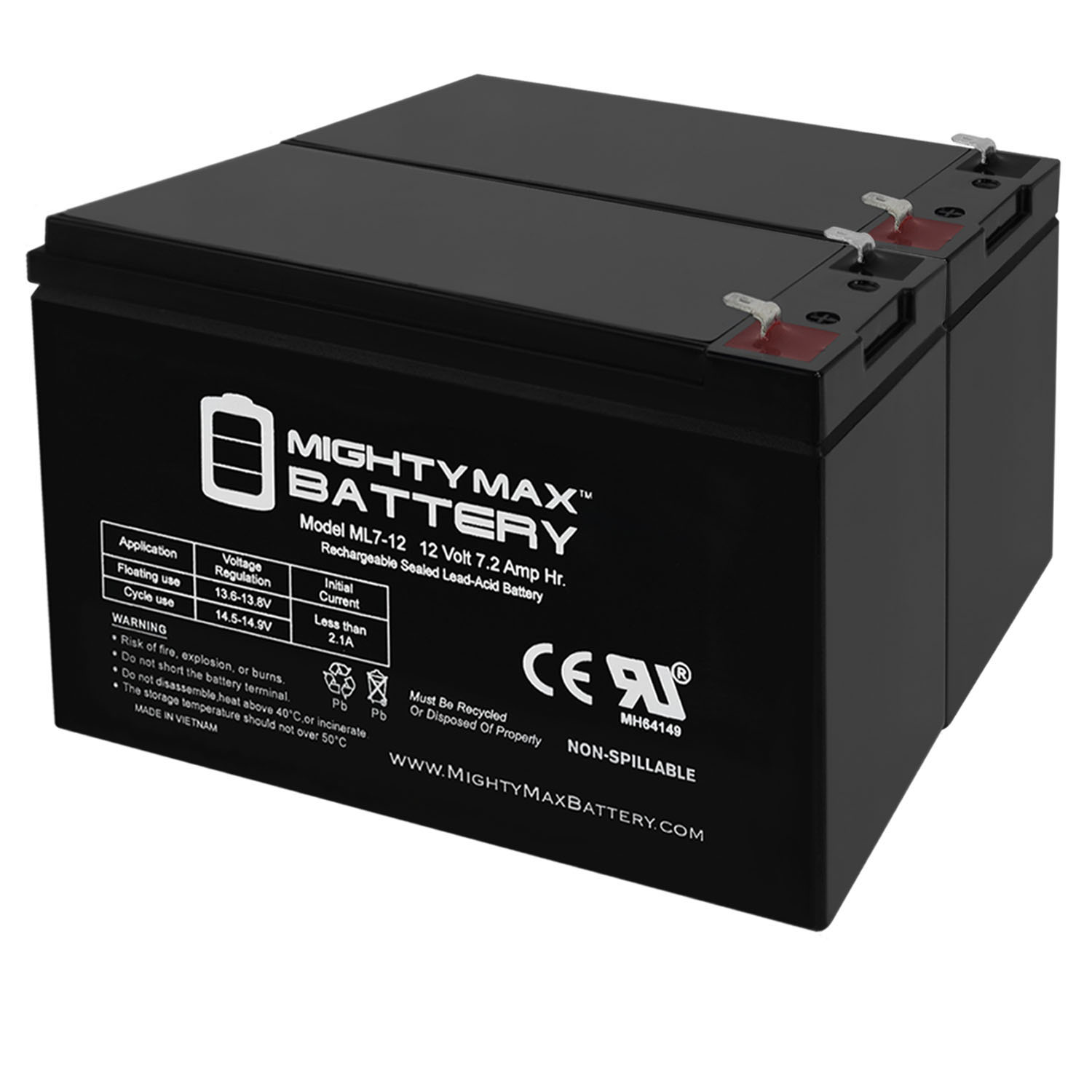 12V 7Ah SLA Replacement Battery for Yuasa NP7-12EBALT8A - 2 Pack