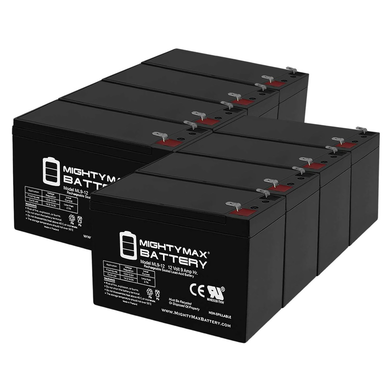 12V 9Ah SLA Replacement Battery for Schumacher DSR WP1236WT - 8 Pack