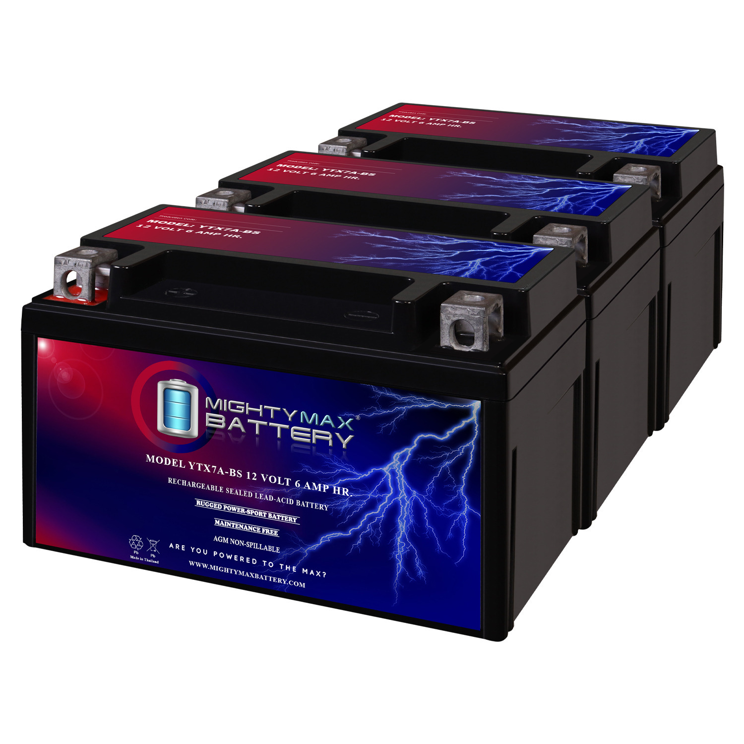 YTX7A-BS Replacement Battery for Adventure Power YTX7A-BS - 3 Pack