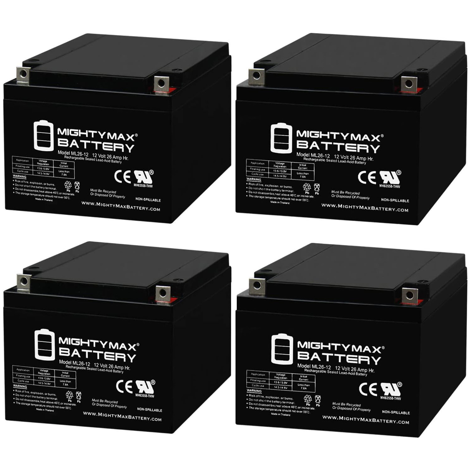 ML26-12 12V 26AH Replacement Battery for BB BP28-12 - 4 Pack