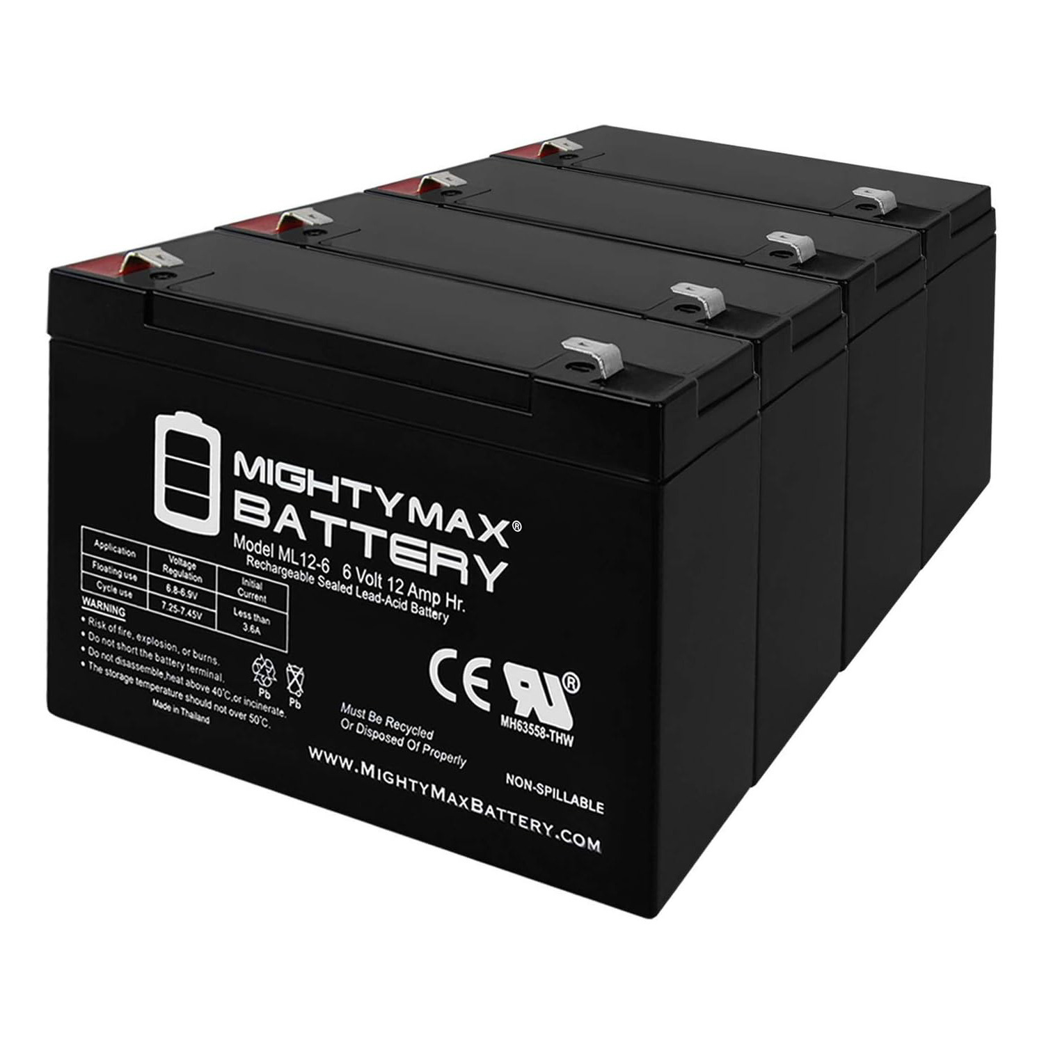6V 12AH F2 Replacement Battery for Portalac GS PE10612 - 4 Pack