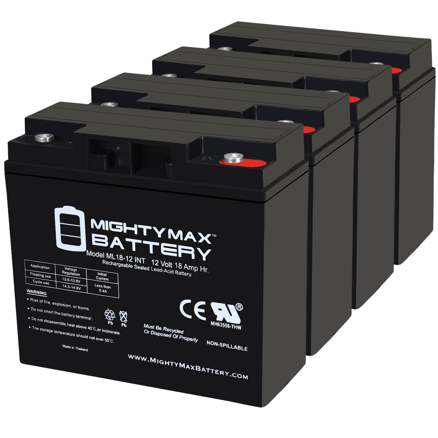 12V 18AH INT Replacement Battery for Clary Corporation UPS125K1GSBS - 4 Pack