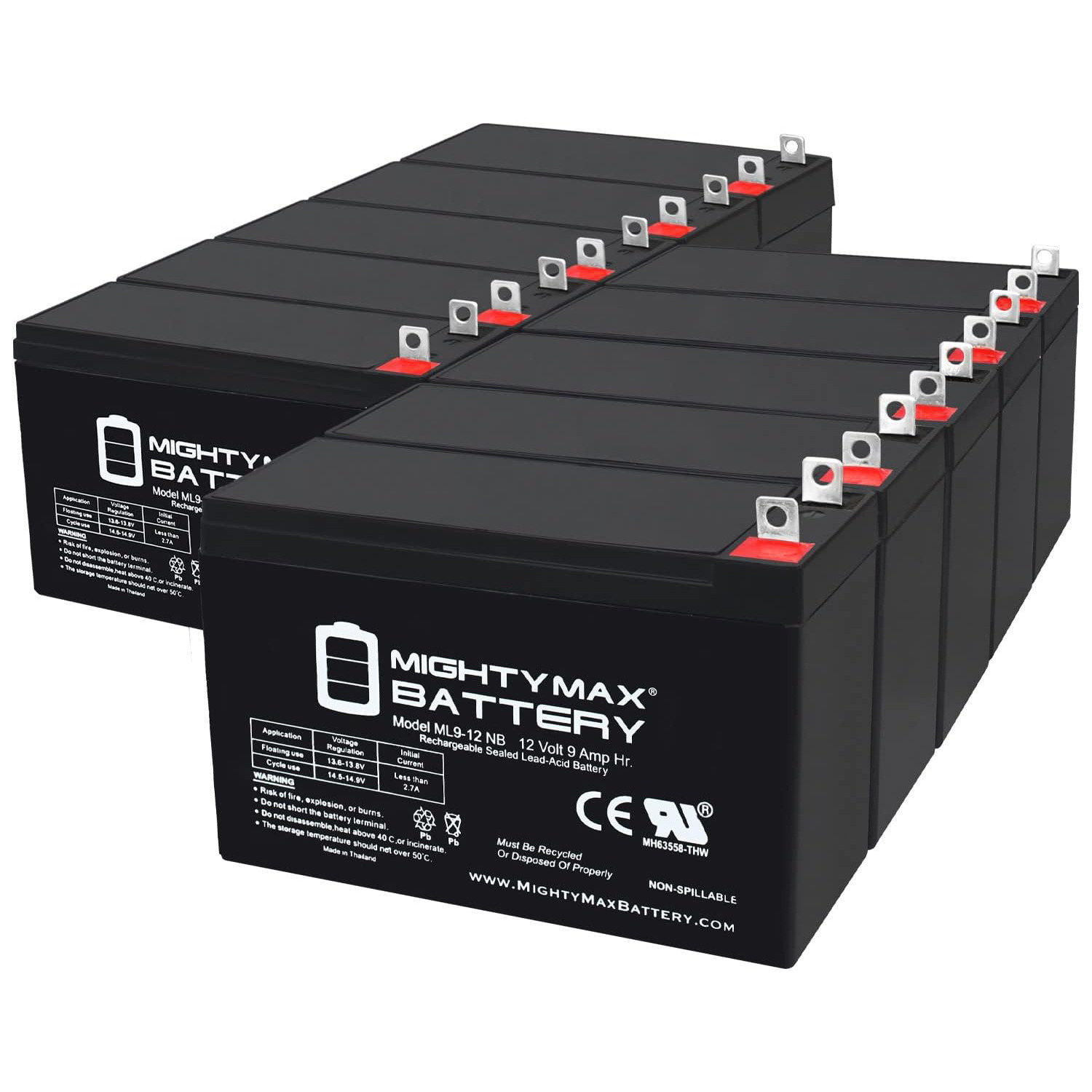 12V 9AH SLA Replacement Battery for Schumacher DSR Model IP-125C - 10 Pack