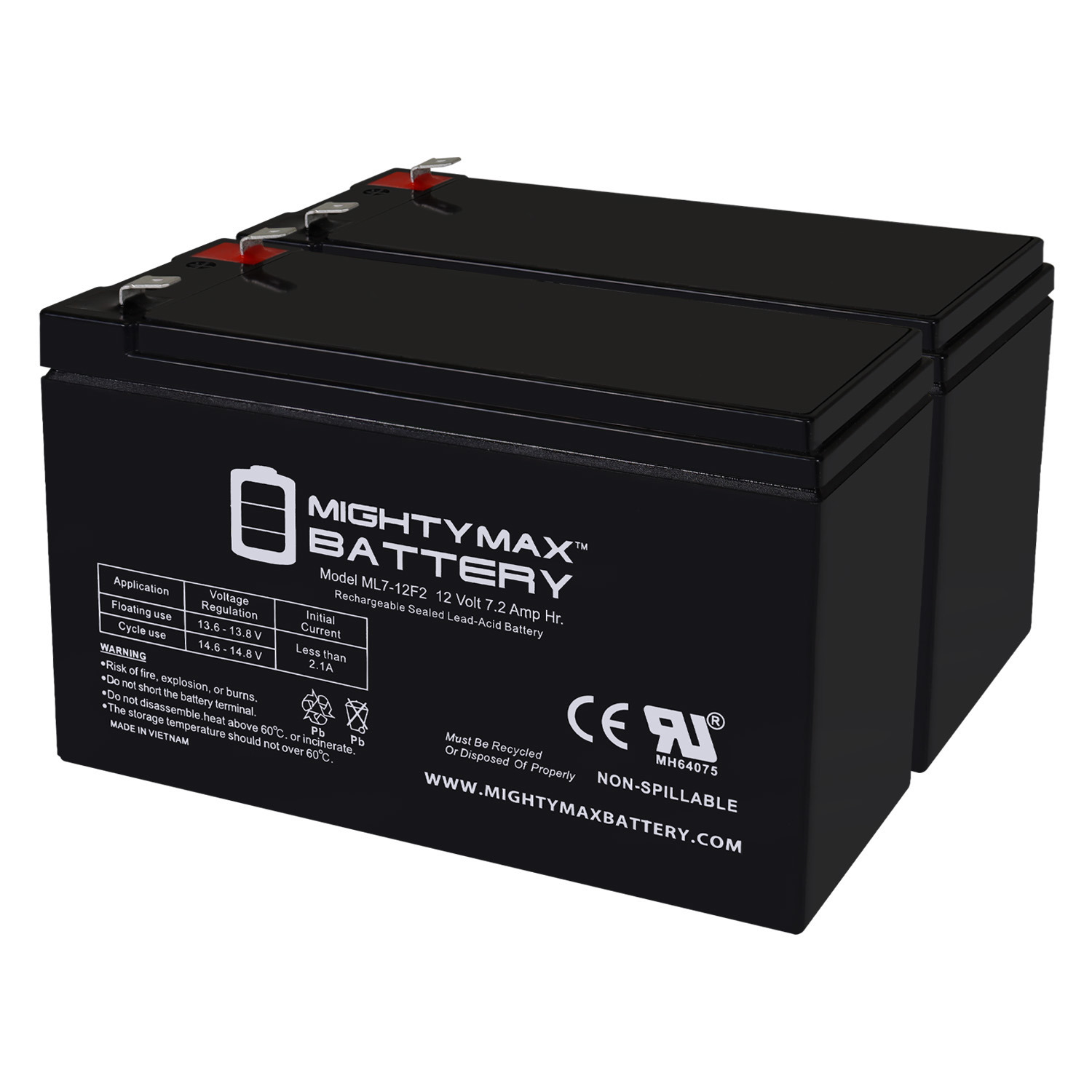 12V 7Ah F2 Replacement Battery for Power Kingdom PS9-12 - 2 Pack