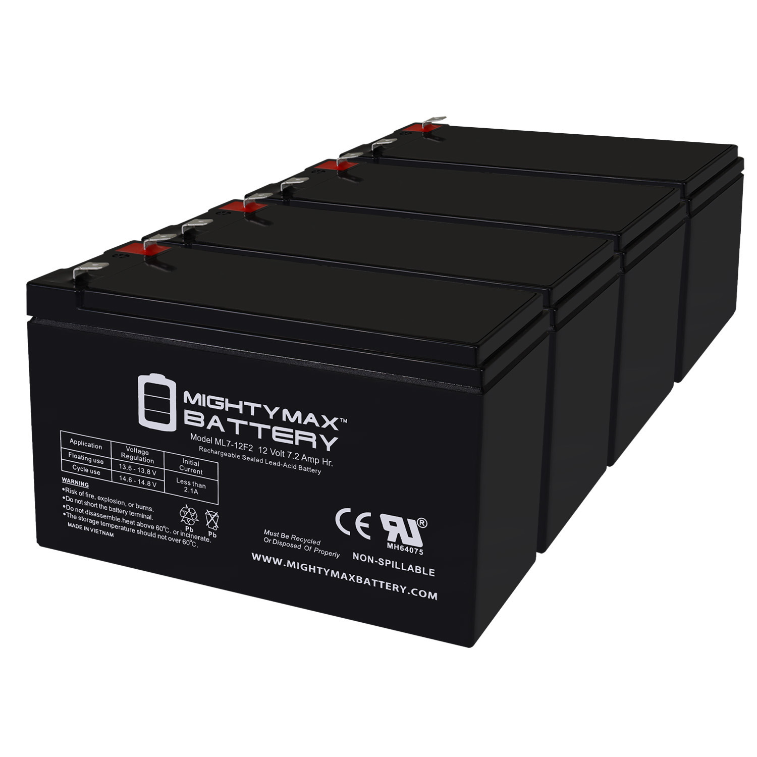 12V 7Ah F2 Replacement Battery for HR-1234W-F2 - 4 Pack