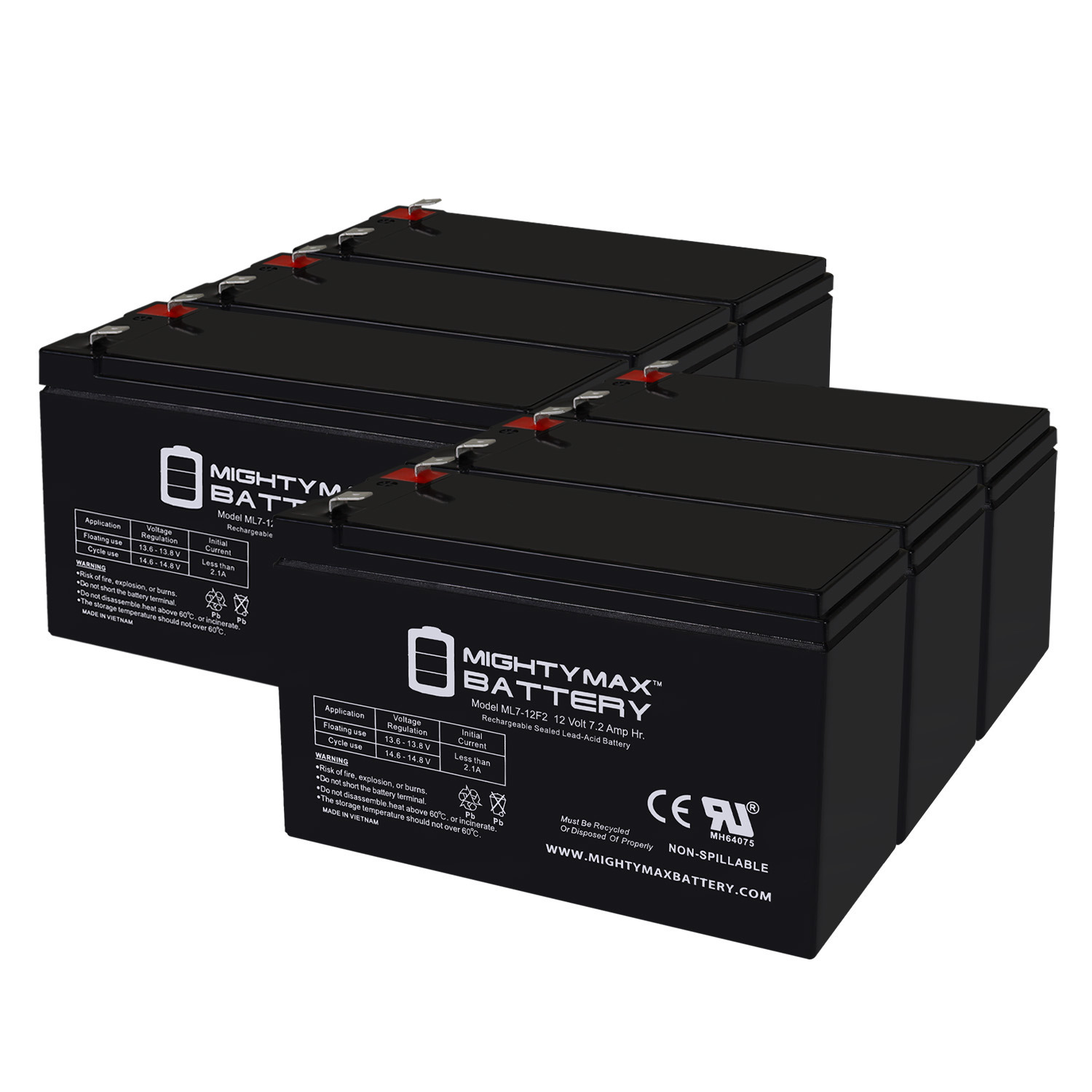 12V 7Ah F2 Replacement Battery for Vision CP1290L - 6 Pack