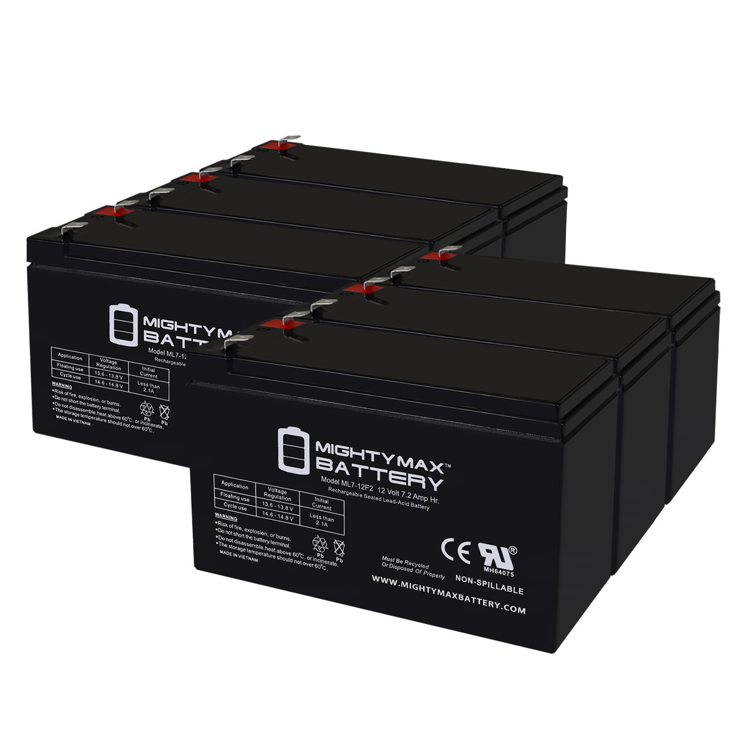 12V 7Ah F2 Replacement Battery for Cramer Powerflo Hydration System - 6 Pack