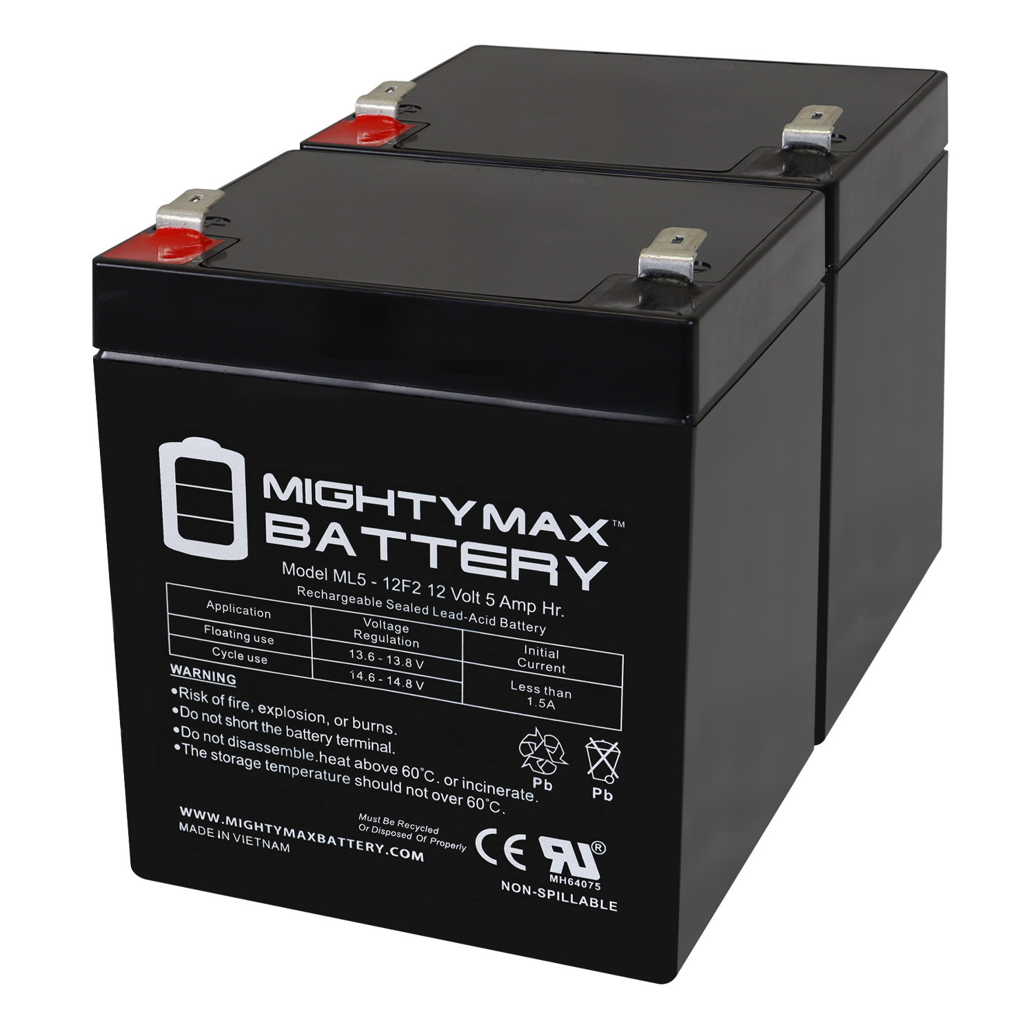 12V 5Ah F2 SLA Replacement Battery for Fenton Tech. PowerPal L660 - 2 Pack
