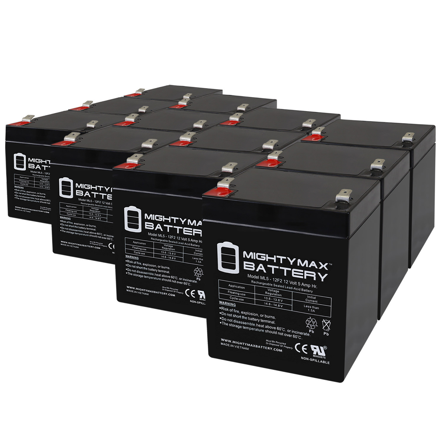 12V 5Ah F2 SLA Replacement Battery for Sunforce HID Spotlight - 12 Pack