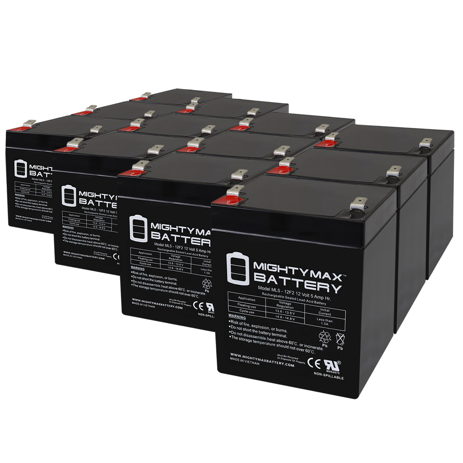 12V 5Ah F2 SLA Replacement Battery for Dorcy Big Shot Spotlight - 12 Pack
