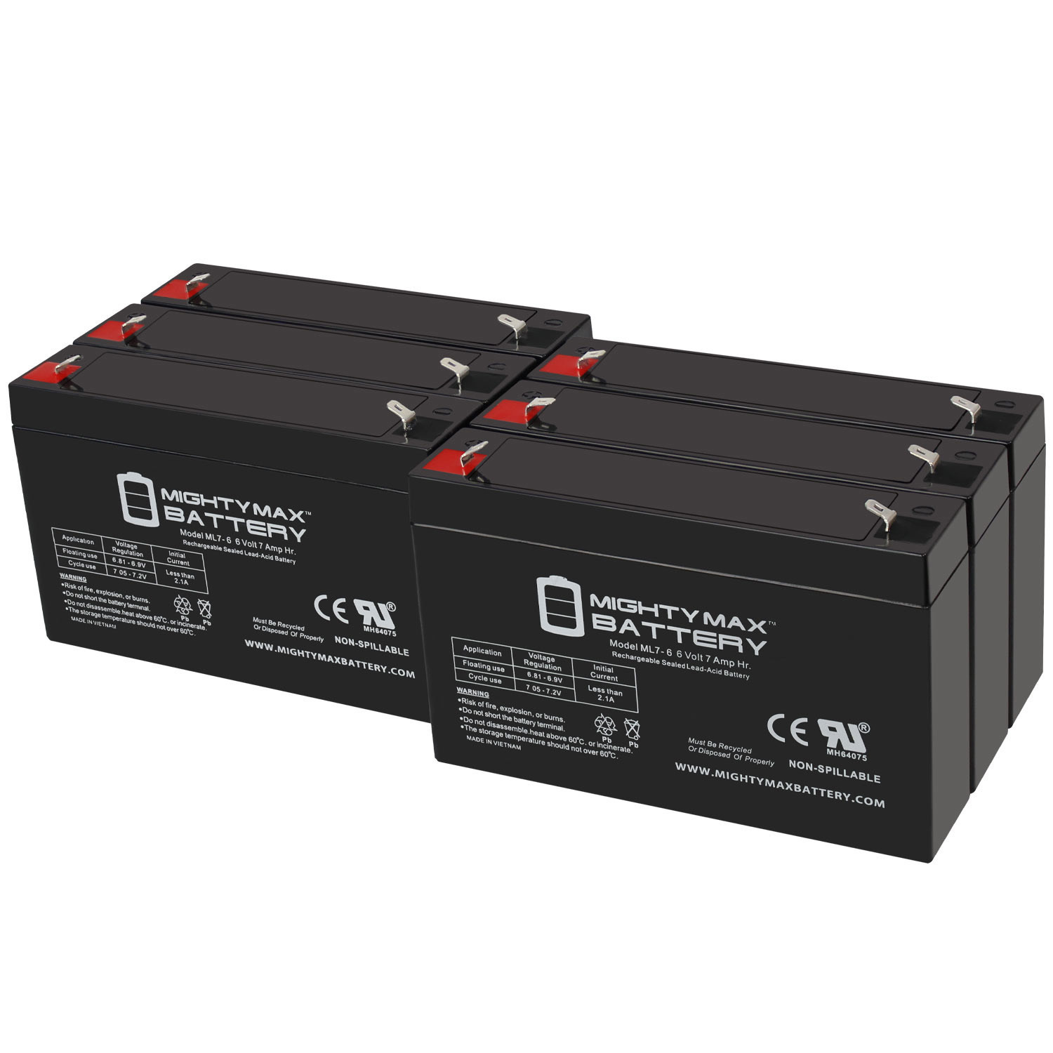 6V 7Ah SLA Replacement Battery for B&B BP7-6 - 6 Pack
