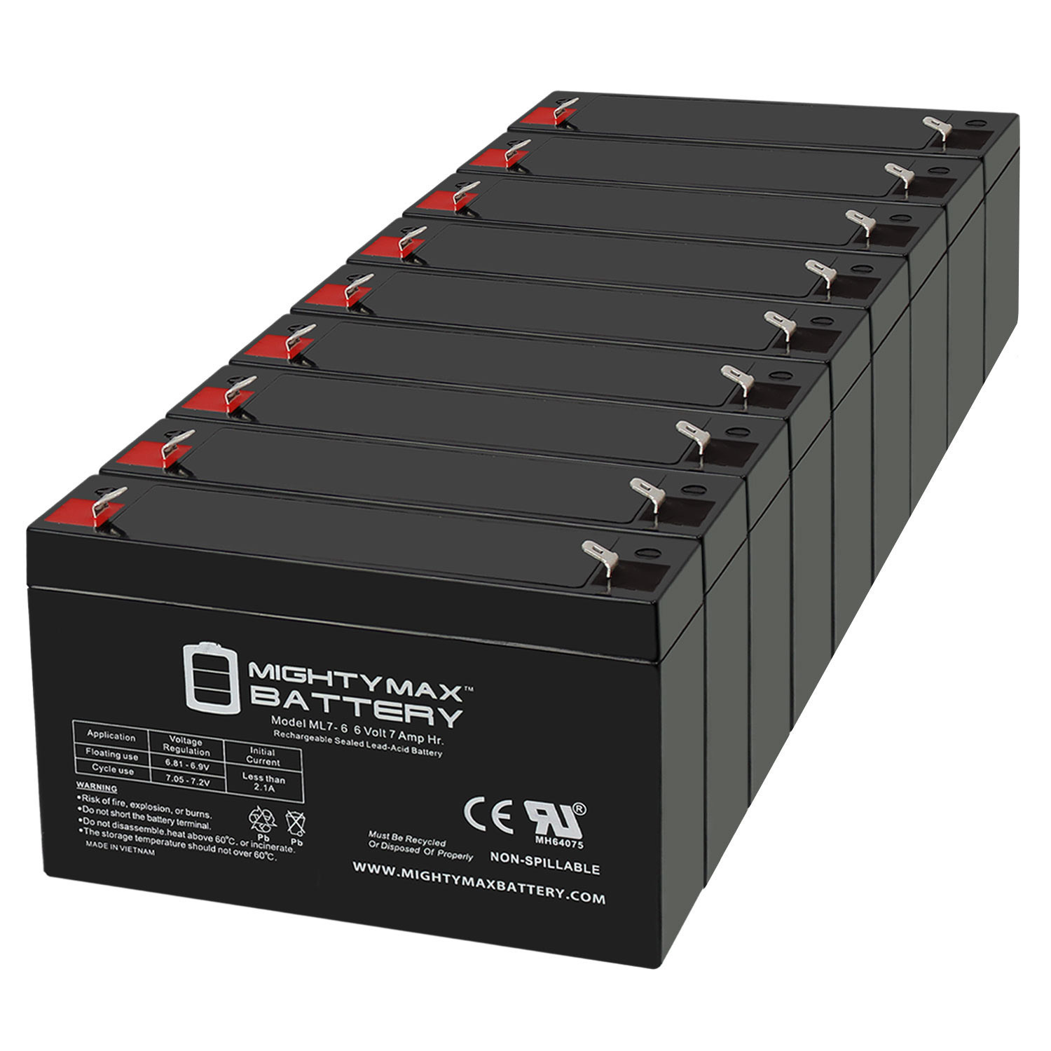6V 7Ah SLA Battery Replacement for BSB DC6-7.2 - 9 Pack
