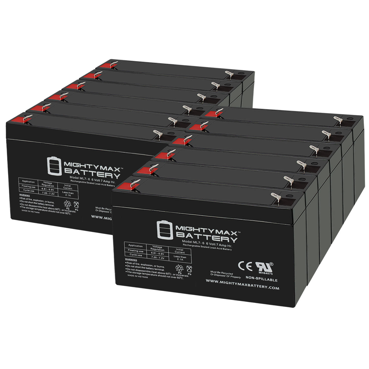 6V 7Ah SLA Replacement Battery for Dyna Ray 555 - 12 Pack