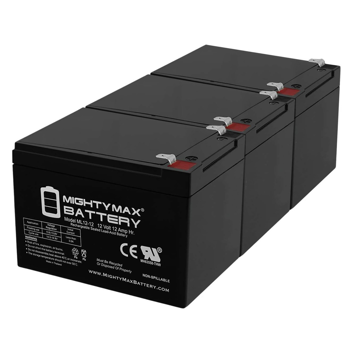 12V 12AH SLA Replacement Battery for Emerson AP130SB - 3 Pack
