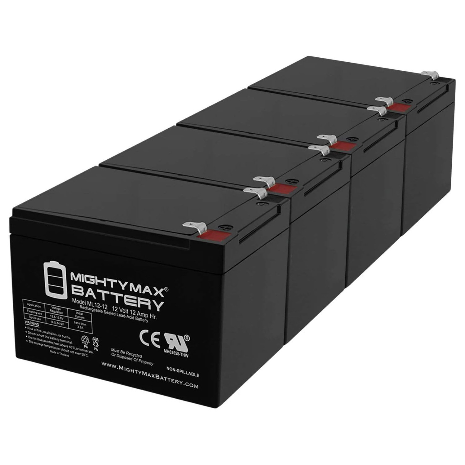 12V 12AH SLA Replacement Battery for Emerson AP130SB - 4 Pack