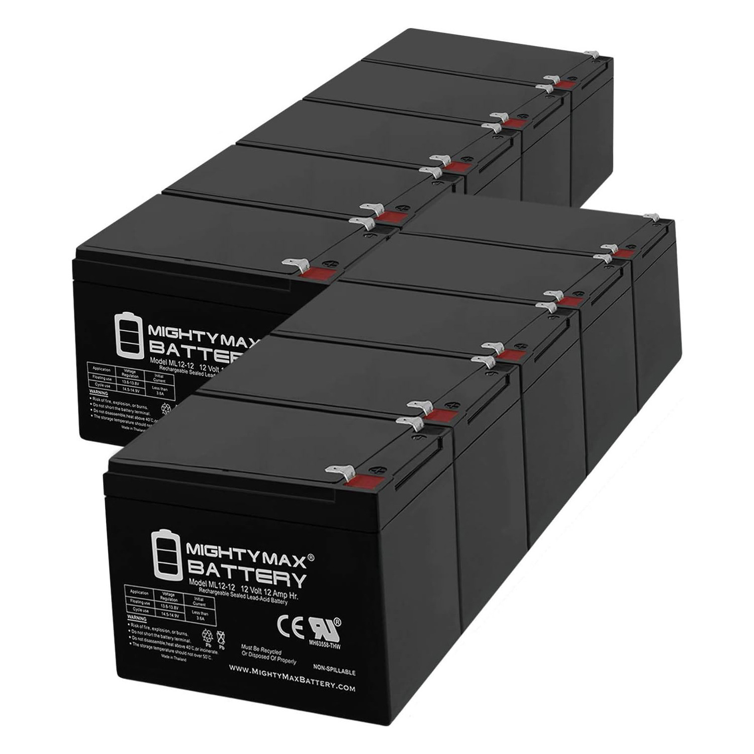 12V 12AH SLA Replacement Battery for Emerson AP130SB - 10 Pack