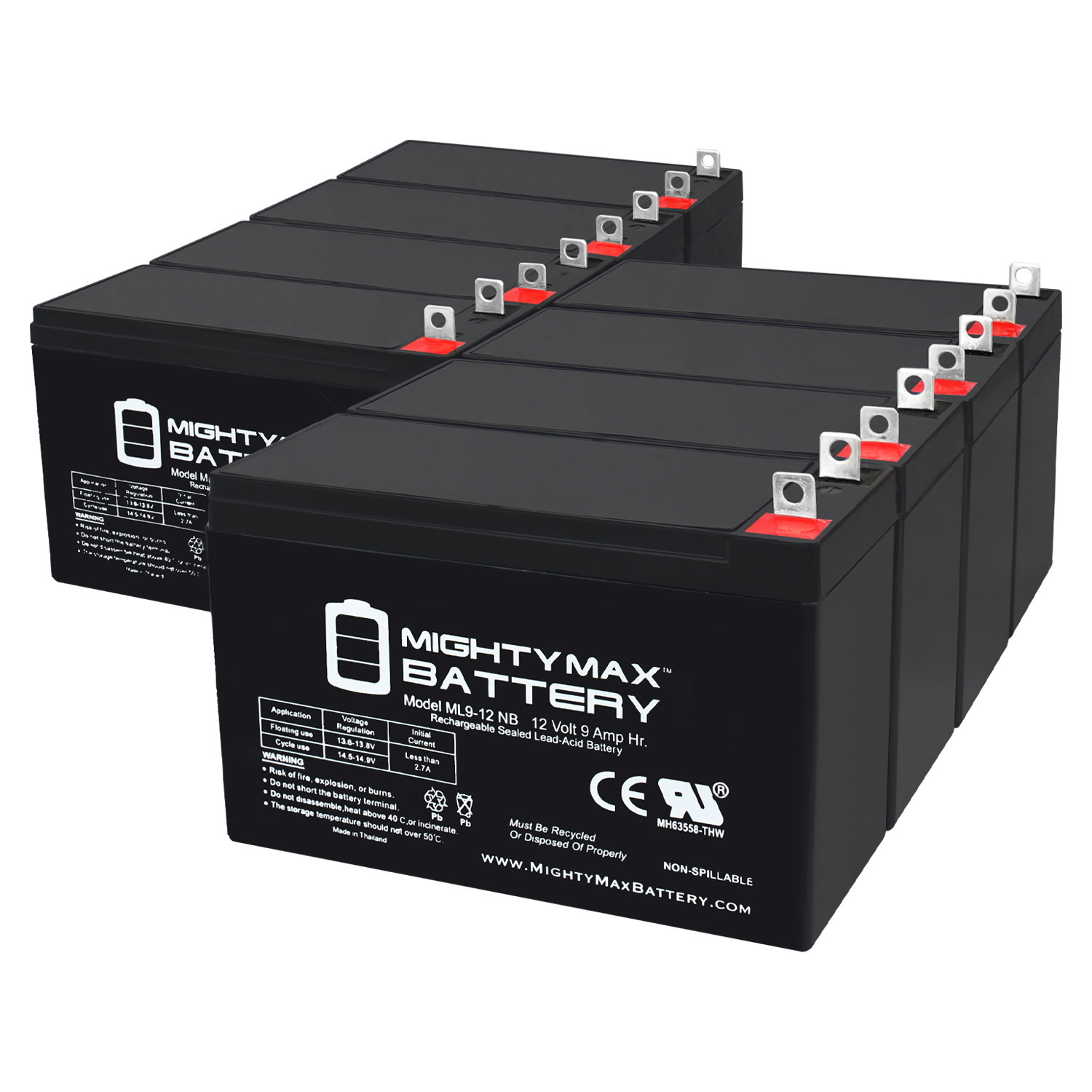 12V 9AH SLA Replacement Battery Compatible with PowerSonic PS-1290NB - 8 Pack