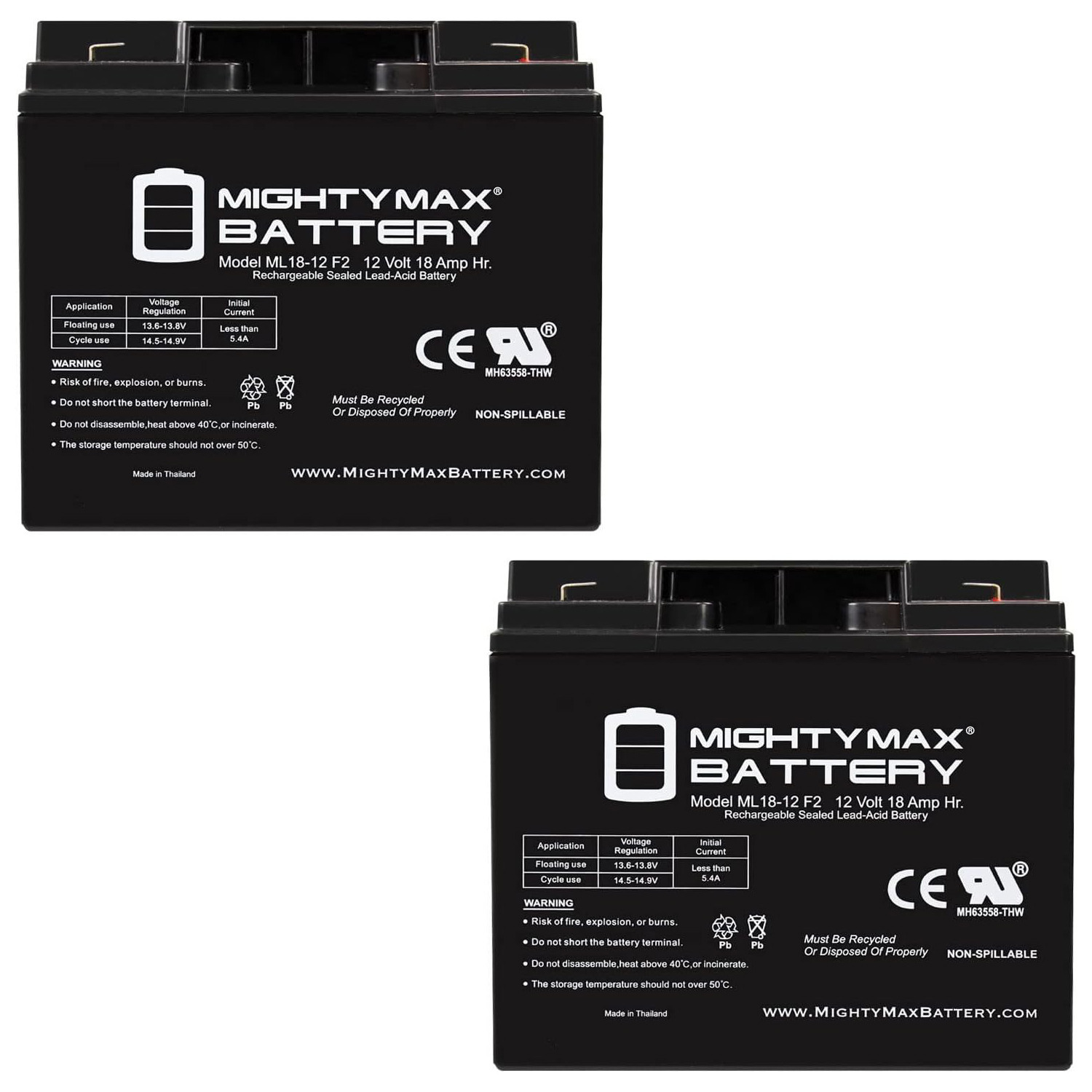 12V 18AH F2 Replacement Battery Compatible with Leoch DJW12-18AB - 2 Pack