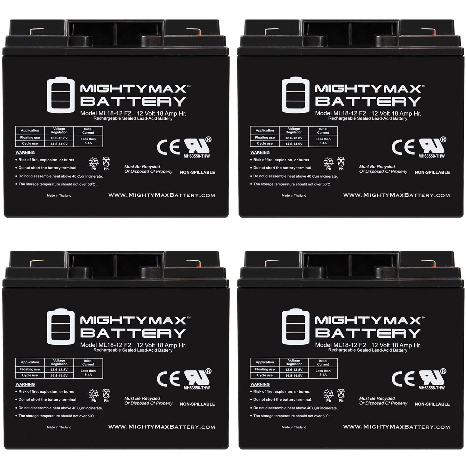 12V 18AH F2 Replacement Battery Compatible with Bright Way Group HX12 18 F2 - 4 Pack