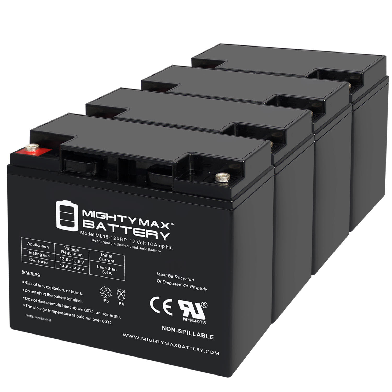 12V 18AH SLA Replacement Battery Compatible with Leoch DJW12-20, DJW 12-20 - 4 Pack