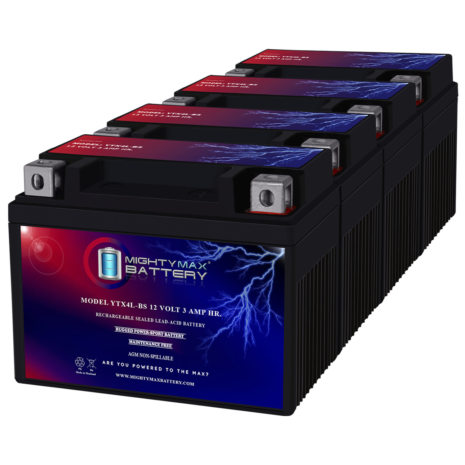 YTX4L-BS SLA Replacement Battery Compatible with Bright Way GTX4L-BS - 4 Pack