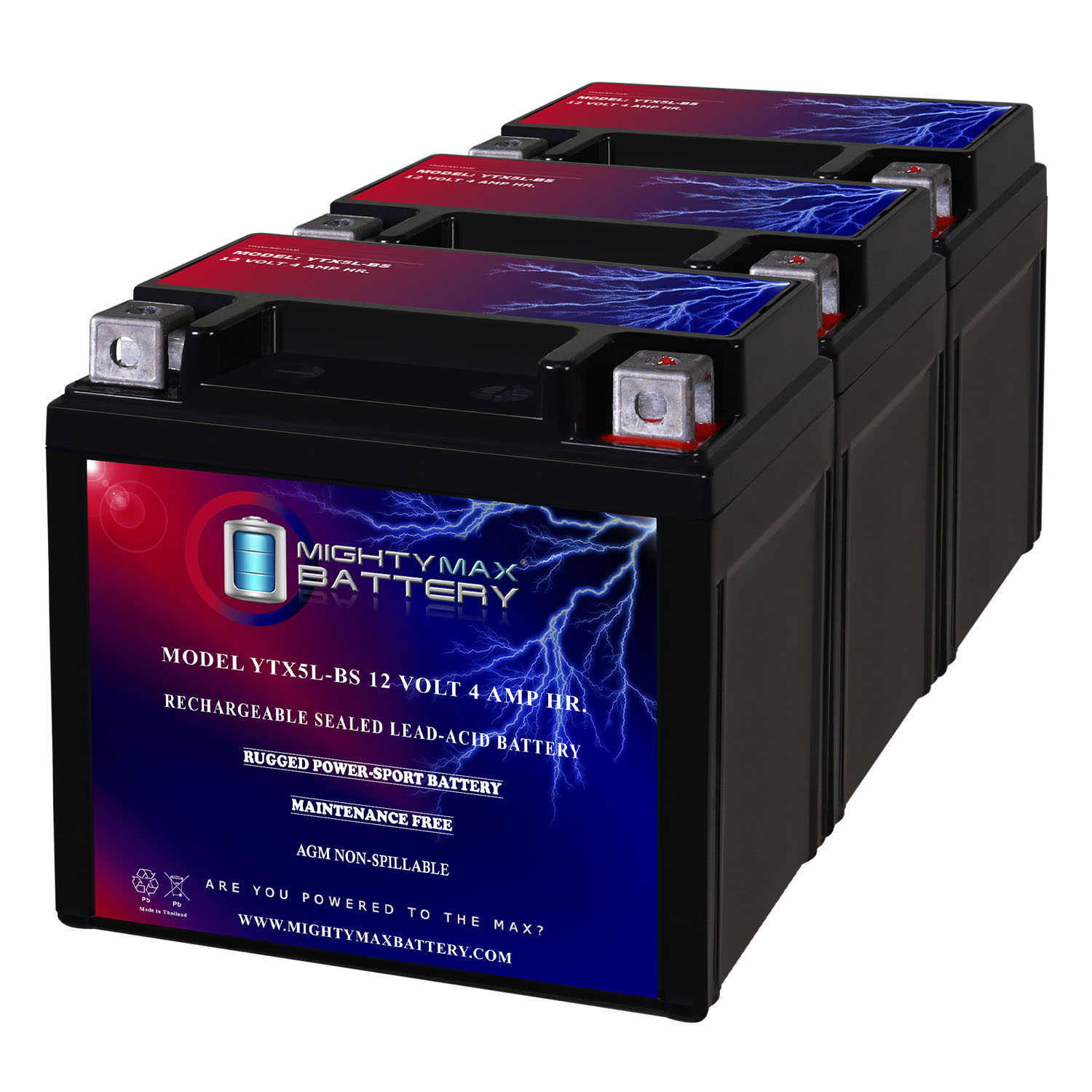 YTX5L-BS Replacement Battery Compatible with Banshee CTX5L - 3 Pack