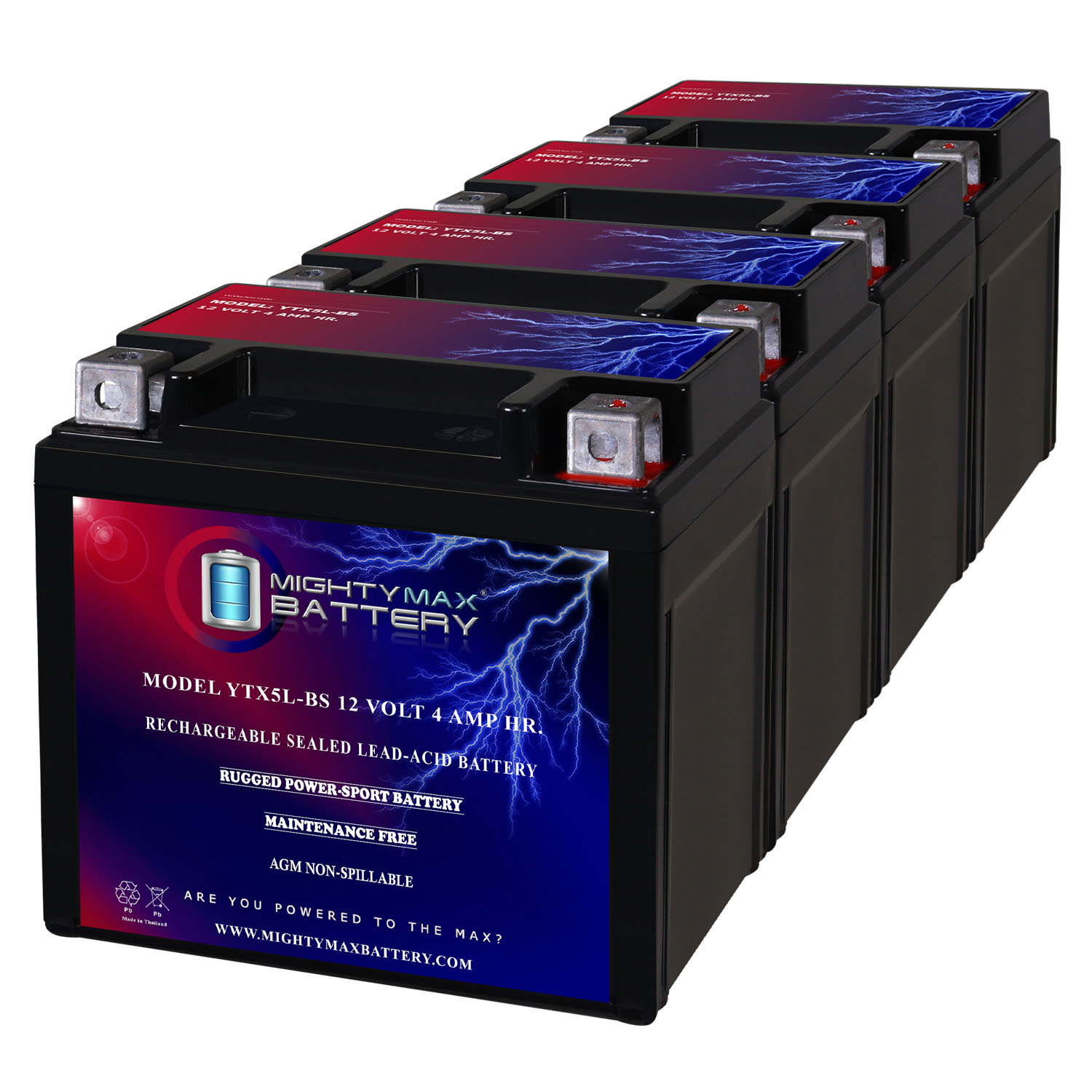 YTX5L-BS Replacement Battery Compatible with Zipp YTX5L-BS - 4 Pack