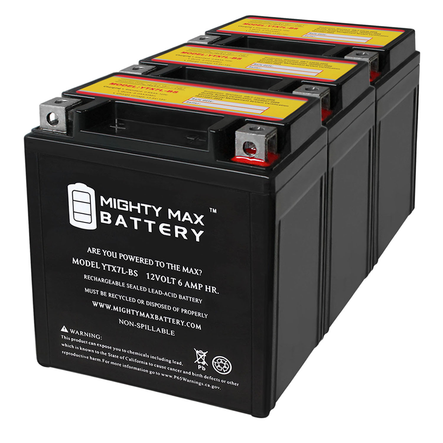 YTX7L-BS 12V 6Ah Replacement Battery Compatible with Power Source YTX7L-BS - 3 Pack
