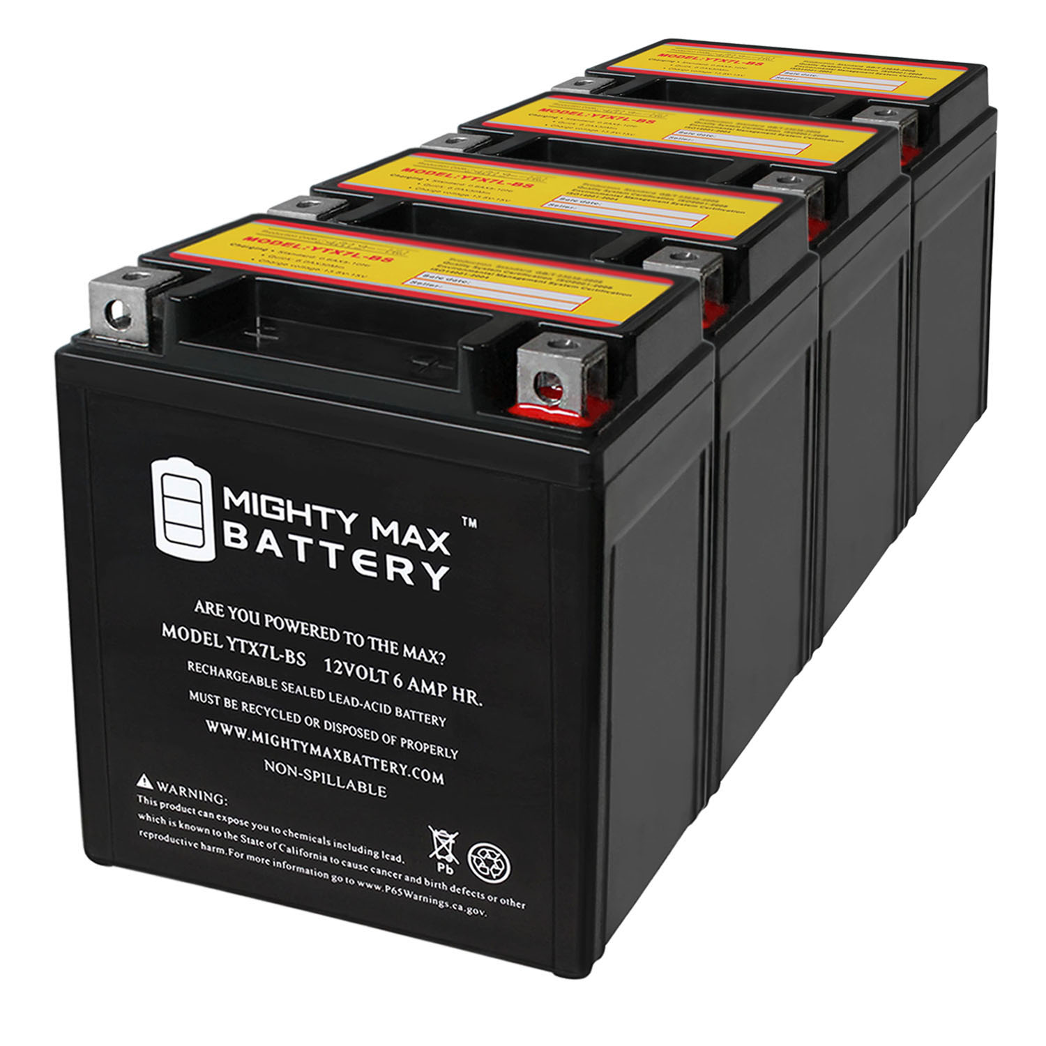 YTX7L-BS 12V 6Ah Replacement Battery Compatible with Power Source YTX7L-BS - 4 Pack