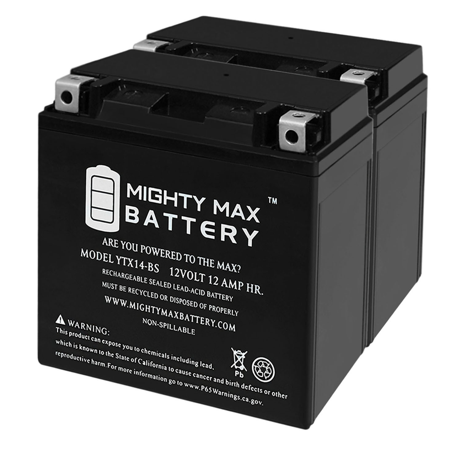 YTX14-BS Replacement Battery Compatible with Yamaha BTY-YTX14-B5-00 - 2 Pack