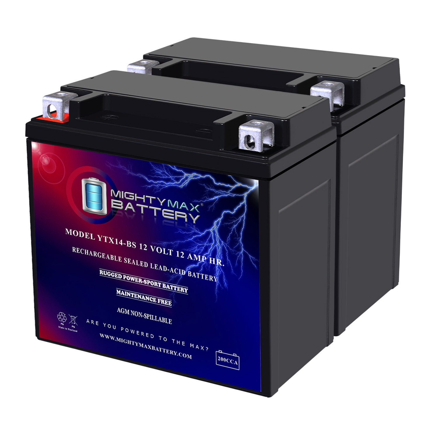 YTX14-BS Replacement Battery Compatible with PowerStar PM14BS - 2 Pack