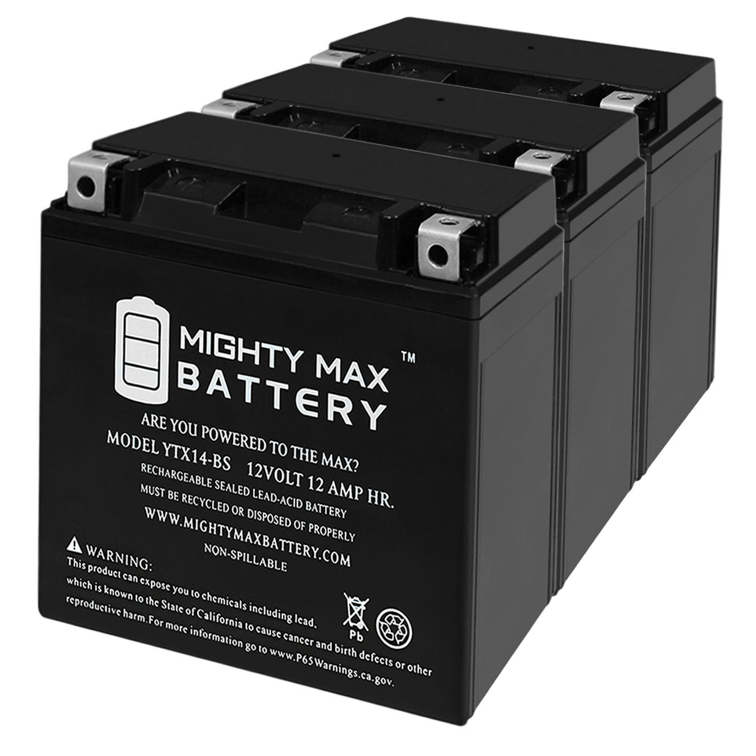 YTX14-BS Replacement Battery Compatible with Yamaha BTY-YTX14-B5-00 - 3 Pack