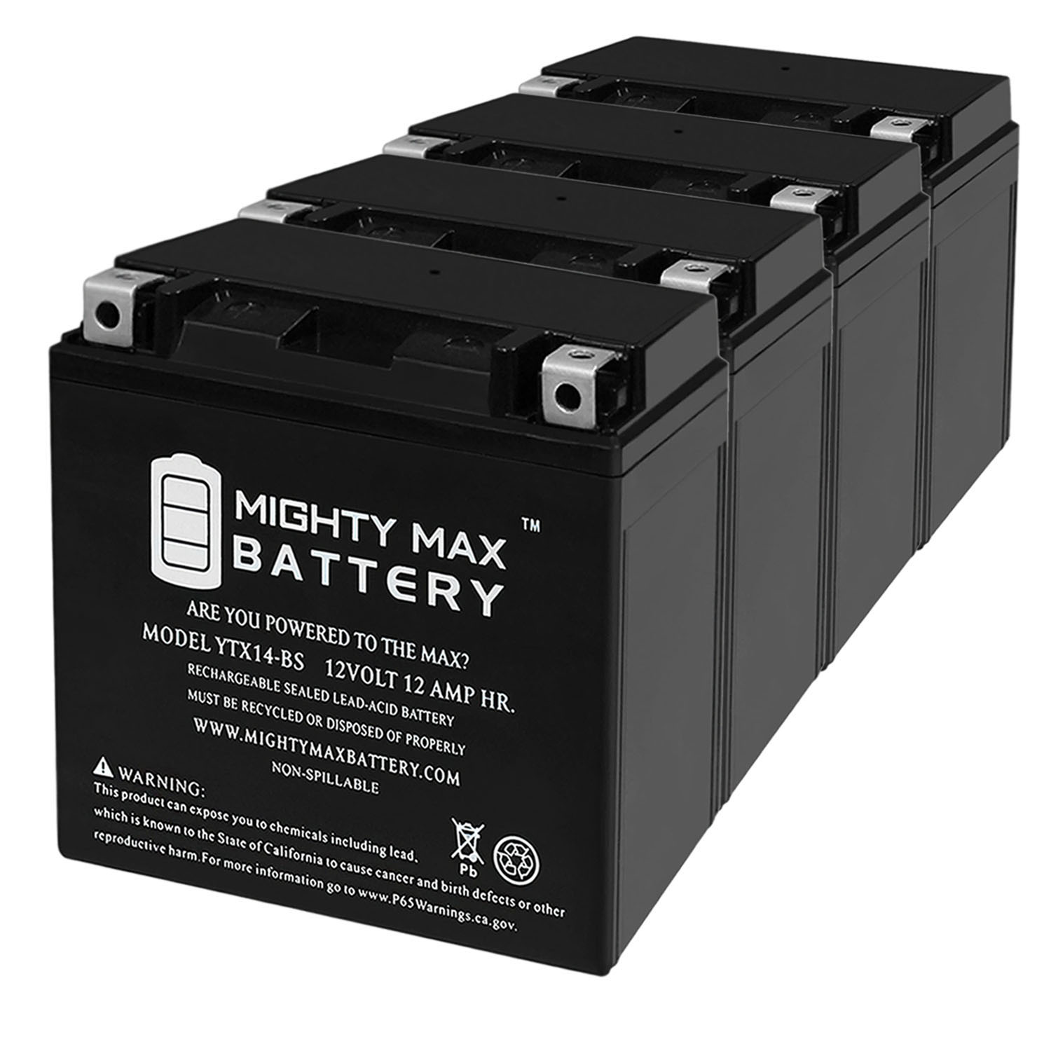 YTX14-BS Replacement Battery Compatible with PowerStar FTX14-BS - 4 Pack