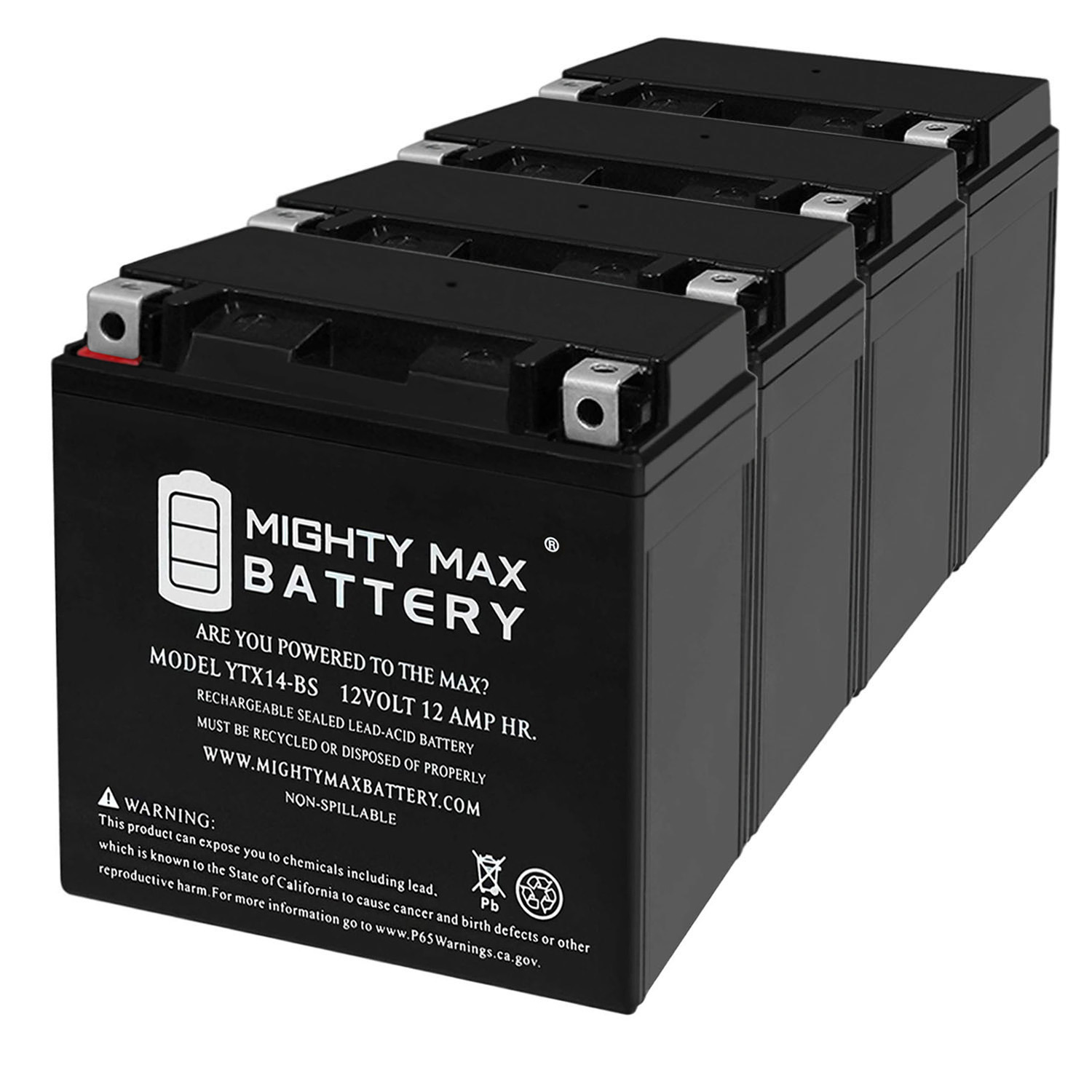 YTX14-BS Replacement Battery Compatible with PowerStar PM14BS - 4 Pack